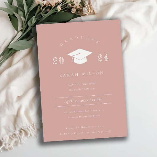 Minimal einfache Dusky Blush Pink Graduation Party Einladung