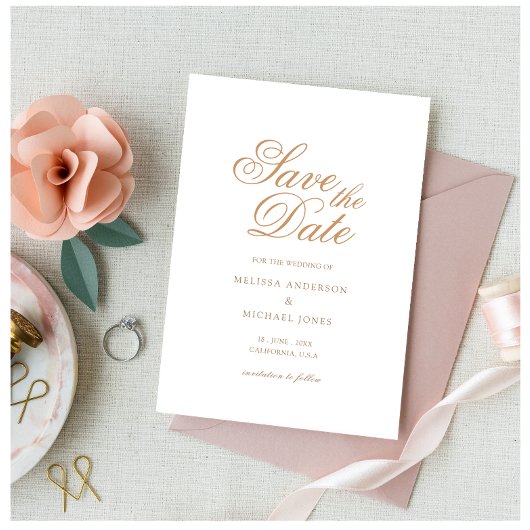 Minimal einfache goldromantische SkriptWedding Save The Date