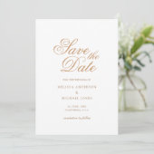 Minimal einfache goldromantische SkriptWedding Save The Date (Stehend Vorderseite)