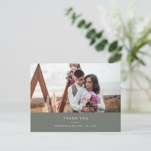 Minimal einfache Hochzeit danke Ihnen Foto Postkarte (Stehend Vorderseite)