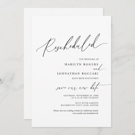 Minimal einfache Hochzeitseinladung neu geplant Einladung (Vorne/Hinten)