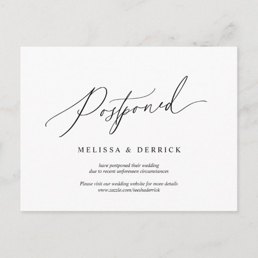 Minimal einfache Hochzeitseinladung verschoben Postkarte (Vorderseite)