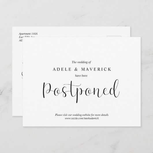 Minimal einfache Hochzeitseinladung verschoben Postkarte (Vorne/Hinten)