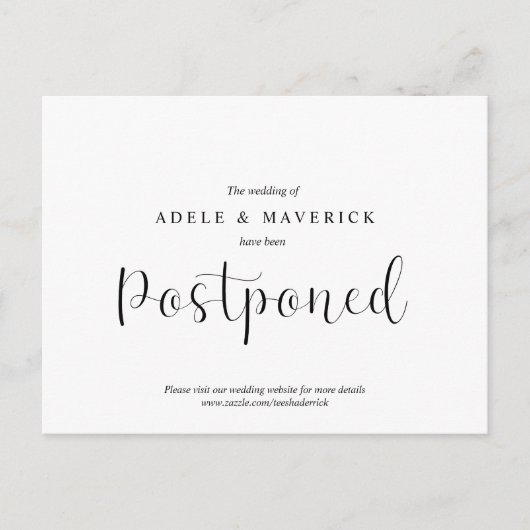 Minimal einfache Hochzeitseinladung verschoben Postkarte (Vorderseite)