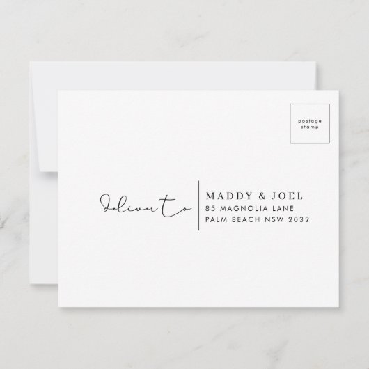 Minimal einfache klassische Hochzeit RSVP Postkart (Rückseite)