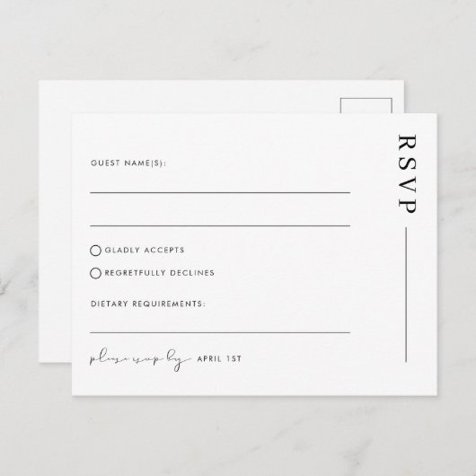 Minimal einfache klassische Hochzeit RSVP Postkart (Vorne/Hinten)