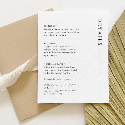 Minimal einfache klassische Hochzeitdetails Buchun RSVP Karte
