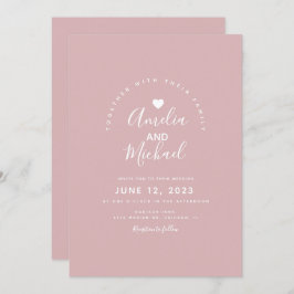 Minimal einfache, matte rosa Herzenshochzeit Einladung