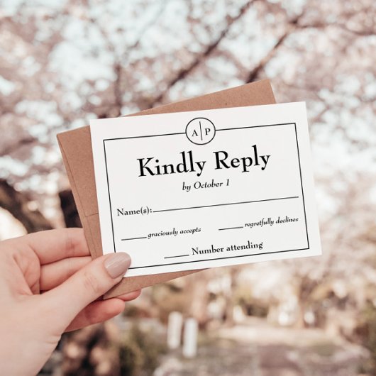 Minimal einfache Monogramm erste Hochzeitkarte RSVP Karte