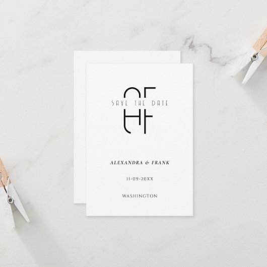 Minimal einfache Monogramm modern weiß Save the Da (Vorderseite/Rückseite Beispiel)
