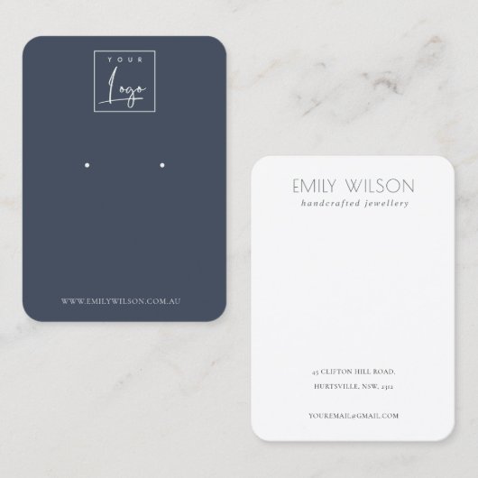 Minimal einfache Navy Blue Dunkel Ohrring Display Visitenkarte (Vorne/Hinten)