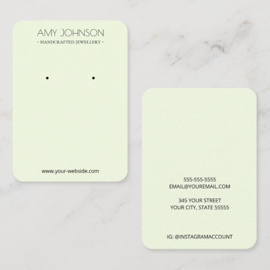 Minimal einfache Pastel Green Earring-Grafikkarten Visitenkarte (Vorne/Hinten)