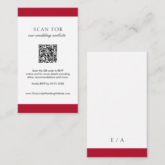 Minimal einfache Red Modern QR Code Hochzeit Begleitkarte (Vorne/Hinten)