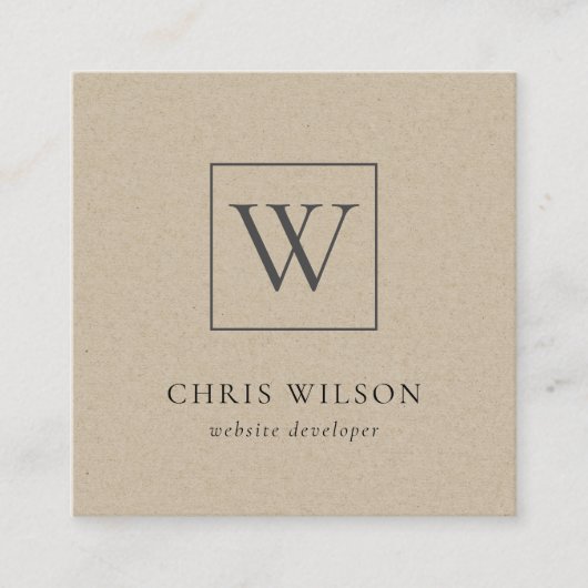 Minimal einfache Rustikalkraftmonogramm Quadratische Visitenkarte (Vorderseite)