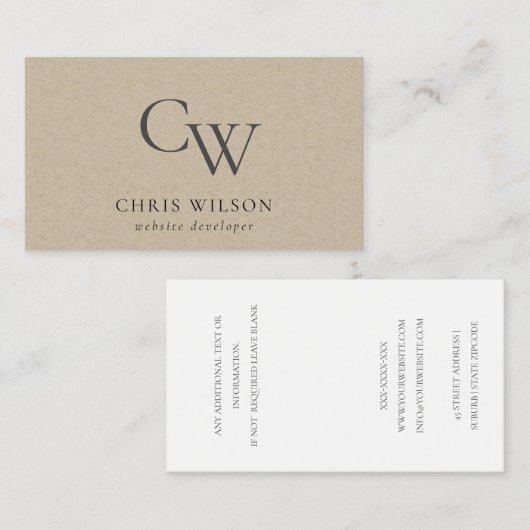 Minimal einfache Rustikalkraftmonogramm Visitenkarte (Vorne/Hinten)