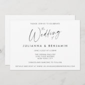 Minimal einfache Schwarz-weiße moderne Skripthochz Einladung (Vorne/Hinten)