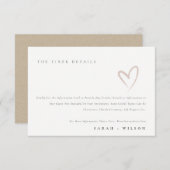 Minimal einfache Script Blush Heart Wedding Detail Begleitkarte (Vorne/Hinten)