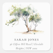 Minimal einfache Wasserfarbe Botanische Trefferadr Quadratischer Aufkleber (Vorderseite)