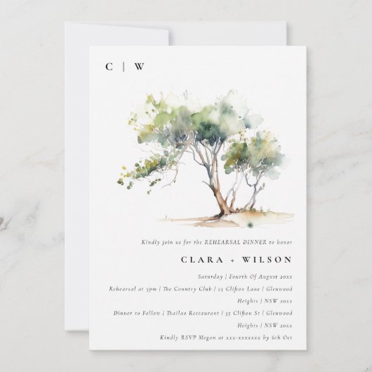 Minimal Einfache Wasserfarben Probe Abendessen Einladung (Vorderseite)