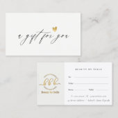 Minimal einfaches Gold Heart Logo Geschenkgutschei Visitenkarte (Vorne/Hinten)