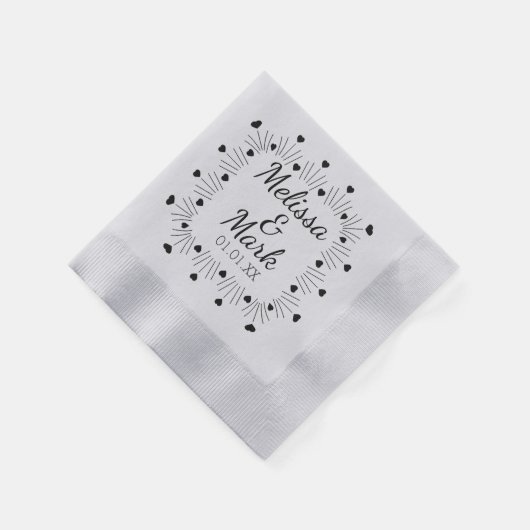 Minimal einfaches schwarzes Herz Hand gezogen Silb Serviette (Ecke)