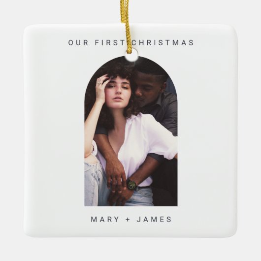 Minimal Einfaches, Verheiratetes Foto Keramikornament (Vorderseite)