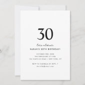 Minimal Elegant 30. Geburtstag Einladung (Vorderseite)