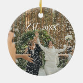 Minimal Elegant Angled Newlywed Foto Keramik Ornament (Hinten)