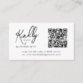 Minimal Elegant B&W Script QR Code Wedding RSVP Begleitkarte (Vorderseite)