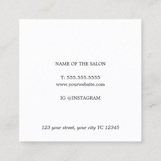Minimal Elegant Beige Bold Friseur Salon Quadratische Visitenkarte (Rückseite)