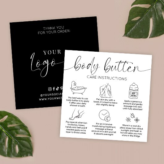 Minimal Elegant Black White Body Butter Care Cards Quadratische Visitenkarte