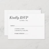 Minimal Elegant Black White Serif Classic Wedding RSVP Karte (Vorne/Hinten)