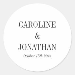 Minimal Elegant Black White Serif Wedding Names Runder Aufkleber