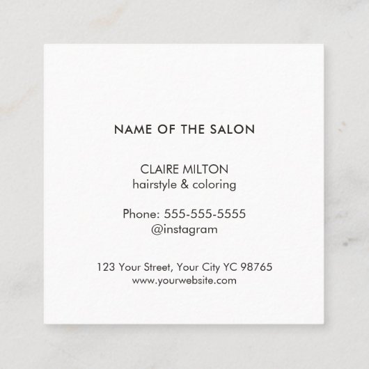 Minimal Elegant Blaue Schere Friseurstylistin Quadratische Visitenkarte (Rückseite)