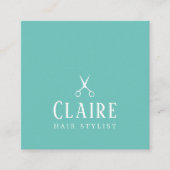 Minimal Elegant Blaue Schere Friseurstylistin Quadratische Visitenkarte (Vorderseite)