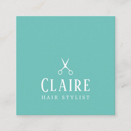Minimal Elegant Blaue Schere Friseurstylistin Quadratische Visitenkarte (Vorderseite)