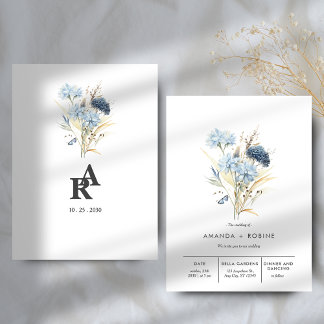 Minimal Elegant Blauer Hochzeitstag Einladung