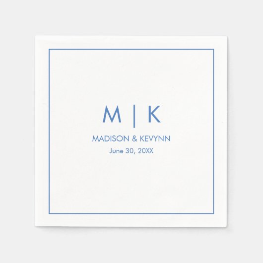 Minimal & elegant Blue Monogram Wedding Serviette (Vorderseite)