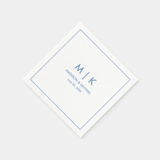 Minimal & elegant Blue Monogram Wedding Serviette (Ecke)