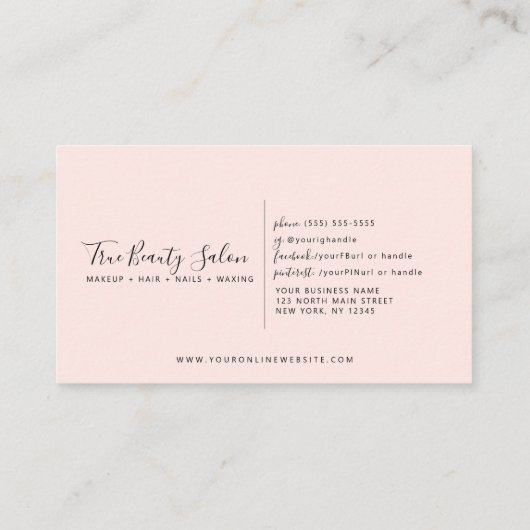 Minimal Elegant Blush Pink White Border Script Terminkarte (Rückseite)