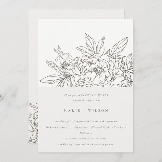 Minimal Elegant Braun Blumenmuster Dusche Einladung (Vorne/Hinten)