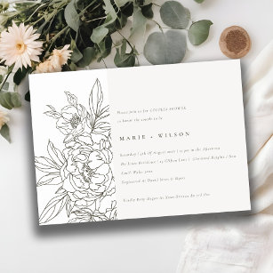 Minimal Elegant Braun Blumenmuster Dusche Einladung