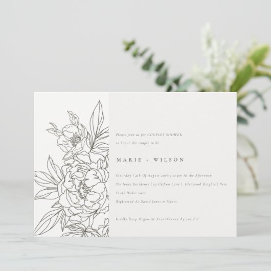 Minimal Elegant Braun Blumenmuster Dusche Einladung (Stehend Vorderseite)