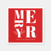 Minimal Elegant Bright Red White Frohe Weihnachten Serviette (Vorderseite)