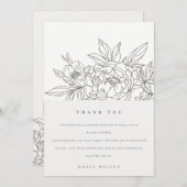 Minimal Elegant Brown Floral Sketch Babydusche Dankeskarte (Vorne/Hinten)