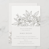 Minimal Elegant Brown Floral Sketch Babydusche Einladung (Vorne/Hinten)