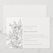 Minimal Elegant Brown Floral Sketch Babydusche Einladung (Vorne/Hinten)