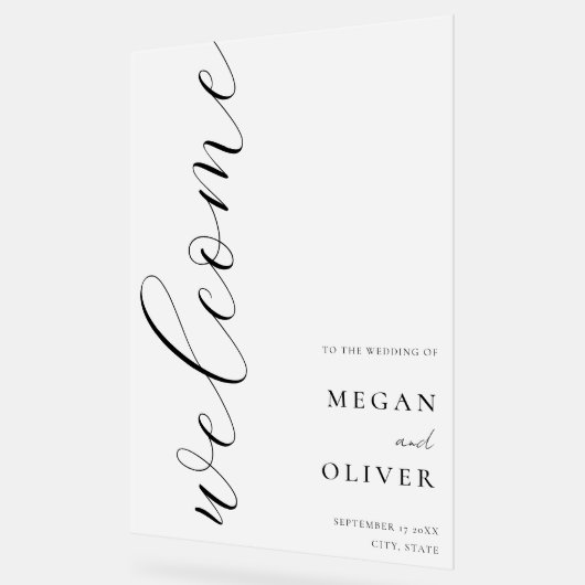 Minimal Elegant Calligrafy Script Wedding Willkomm Acrylschild (Winkel)