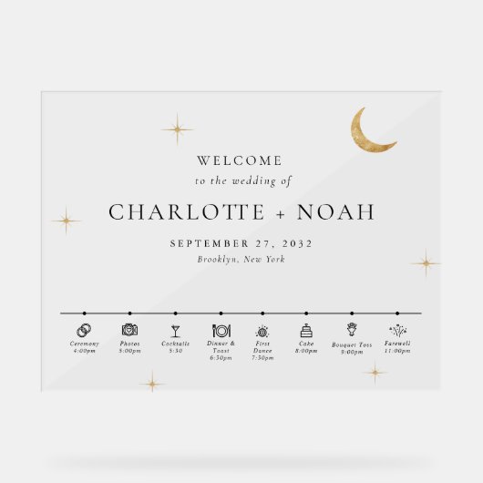 Minimal Elegant Celestial Wedding Timeline Welcome Acrylschild (Vorderseite)