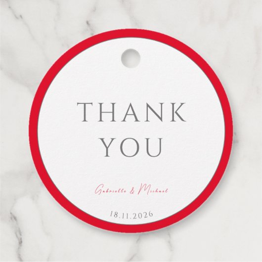 Minimal Elegant Cherry Red Simple Wedding Geschenkanhänger (Rückseite)